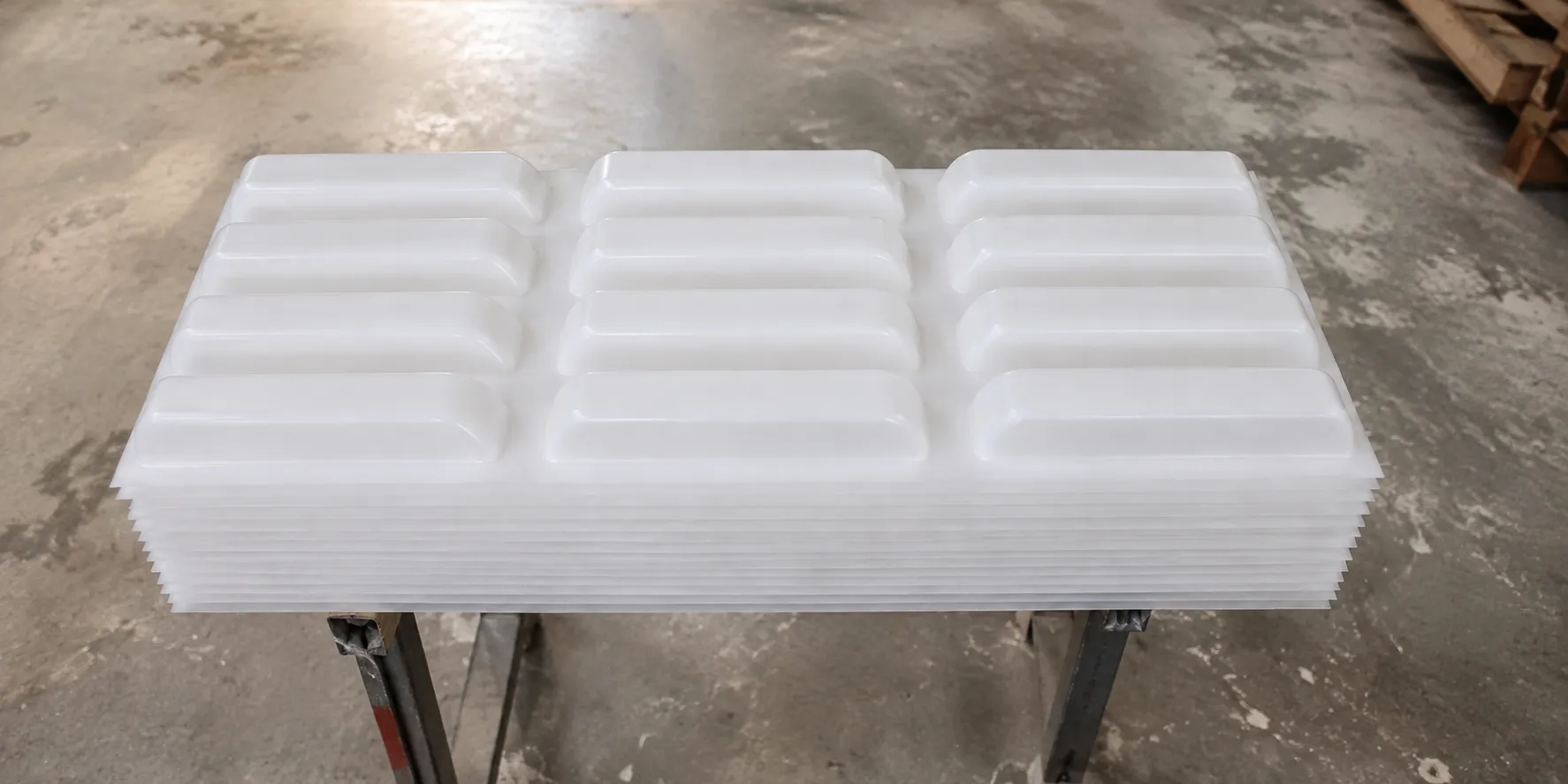 Thermoformed opal PETG wall panels for LED-backlit wall surfaces.